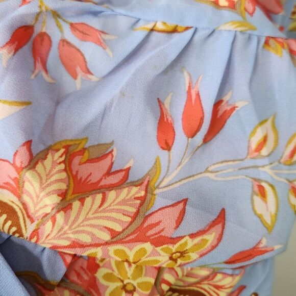 F21 Honstee Blue Floral Tiered Ruffle Flutter Sleeve Babydoll Blouse Size Large - Picture 5 of 12